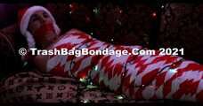 Bekki - Mummified for Christmas in red and white tape (video)