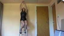 Sunny cuffed on a ladder