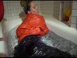 Get 2 Videos with Sandra enjoying a bath in her Shiny Nylon Downwear from our 2016 Archive