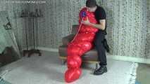 red shiny bag bondage