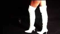Leather white thigh high boots