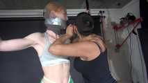 ***RONJA*** being tied and gagged overhead with ropes and a special combination of nylon over head and tape gagg from STELLA both wearing sexy shiny nylon shorts and tops (Video)
