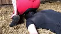 After the ride without saddle the slave licks the riding trousers cleanly