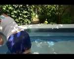 Pia lolling in the pool wearing a sexy blue shiny nylon shorts and a top (Video)