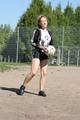 Leonie playing soccer outdoor wearing a sexy black shiny nylon shorts and a sexy black rain jacket (Pics)