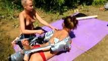 [From archive] Dana & Ketrin duct taped doggy style outdoor (BTS video) 