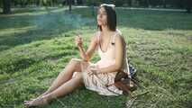 Outdoor smoking with Vegetarian girl