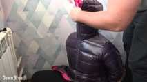 Plastic Bag breathplay in shiny Duvetica coat