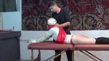 Ana in straitjacket spanking