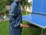 Watch Sandra playing Table Tennis in her oldschool Rainsuit