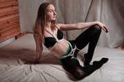 Nylon shibari in bra and pantyhose with lines