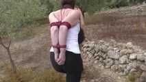 Public Bondage Walk Training with tied Elbows for Roxy