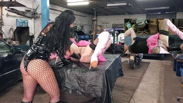 Her asshole fucked deep in the workshop