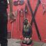 Latex Slave tits treatment with cane