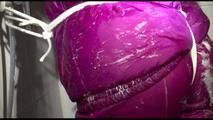 Sonja tied and gagged in and on  a shower wearing a supersexy oldschool pink/purple shiny nylon downwear combination (Video)