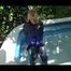 PIA wearing a hot black shiny nylon pants and a blue/black shiny down jacket taking a bath in the swimming pool (Video)