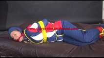 *** HOT HOT HOT*** NEW MODELL*** SANDRA wearing a sexy oldschool skibib tied, gagged and hooded on the sofa with ropes (Video)