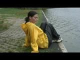 Being with Enni sitting at a lake wearing sexy shiny nylon rainwear (Video)