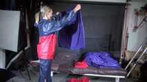 Watch Maly preparing and enjoying her shiny nylon Bedsheets in her Shiny nylon Rainwear