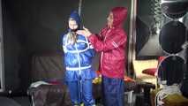 SEXY SANDRA being tied and gagged with ropes and a clothgag from Stella  both wearing sexy shiny nylon AGU rainwear (Video)