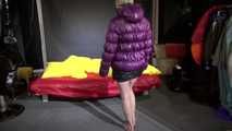 Watching Sonja trying on several down jackets and wearing a sexy shiny down skirt and a down jacket lolling on the bed (Video)