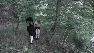 Blonde slave girl disgust challenge, pet training and feeding in the forest