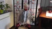 Miss Francine is bound and gagged in her nice tight PVC pants covered with a transparent raincoat