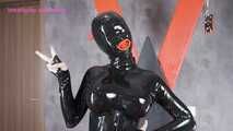 Xiaomeng in New Black Latex Suit and Pinhole Hood