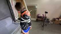 Marie M tied and gagged in shiny nylon Shorts