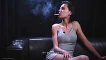 Fitness instructor Nastya is smoking and giving an interview about smoking