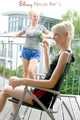 Jenny and a friend of her sitting on the balcony with eachother wearing sexy shiny nylon shorts ans tops (Pics)