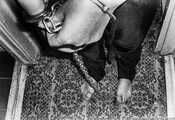 Dolly is handcuffed and chained (monochrome version)