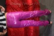 Watching sexy Pia feeling comfortable in her new pink shiny nylon pants of crazy sensations which you can buy here used (Pics)