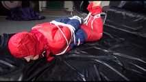 ***SANDRA*** tied and gagged with ropes on the floor wearing a supersexy oldschool down suit (Video)