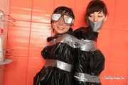 Anni Bay and Dakota - the pair in trash bags in the shower