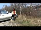 037003 Carmen Takes A Pee By A Parked Car