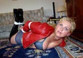 Hogtied in black and red