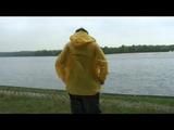 Being with Enni sitting at a lake wearing sexy shiny nylon rainwear (Video)