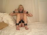 New Leather Restraints and Ring Gag tested on blonde slut.