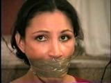 27 Yr OLD CUTE & SEXY LATINA GETS MOUTH STUFFED WITH STINKY STOCKING, WRAP TAPE GAGGED, BALL-TIED, BAREFOOT & ON SCREEN TOE-TIED (D53-15)