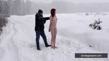 Naked barefoot Greta is tightly bound in snow - Part 1