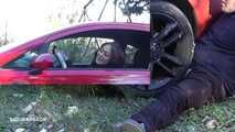 Mistress Cleo smokes and smashes balls with a car CBT A picture in a picture version