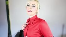 Buttoned-up in red masturbation
