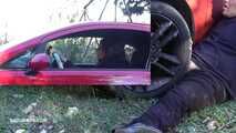 Mistress Cleo smokes and smashes balls with a car CBT A picture in a picture version