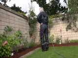 Watch Chloe gardening in her shiny nylon Rainwear
