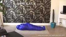 Mercy - being caught in the blue shiny nylon sleepingbag