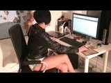 SEXY ENNI wearing a hot white shiny nylon shorts and a black shiny nylon rain jacket during her clock-off (Video)