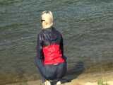 Watch Chloe enjoying her shiny nylon Rainwear at the River