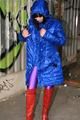 Blue Downcoat, purple Leggings, red Overknee Boots - Picture Series