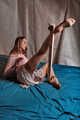 Sexual spreaded legs with jute and wood in pink clothes